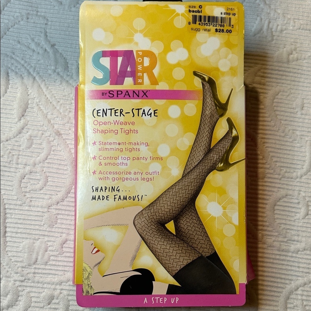 SPANX STAR Black Patterned Shaping Tights. NWT. Size D.
